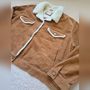 ASOS Womans Corduroy Fleece Detail Jacket Button Front Size 24 Tan & Cream
